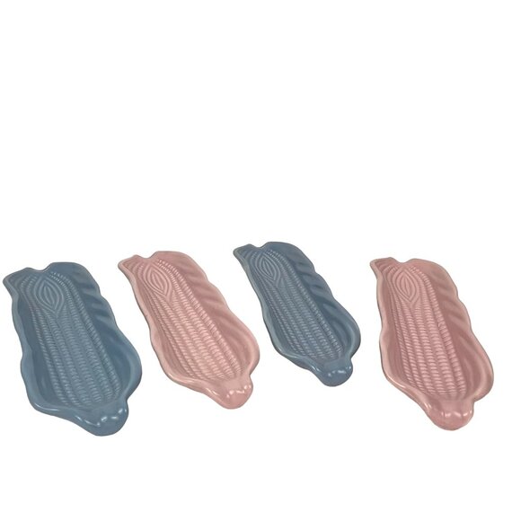 Vintage WCL China Ceramicware Corn on the Cob Plates Set of 4 Pink Blue - Picture 4 of 8